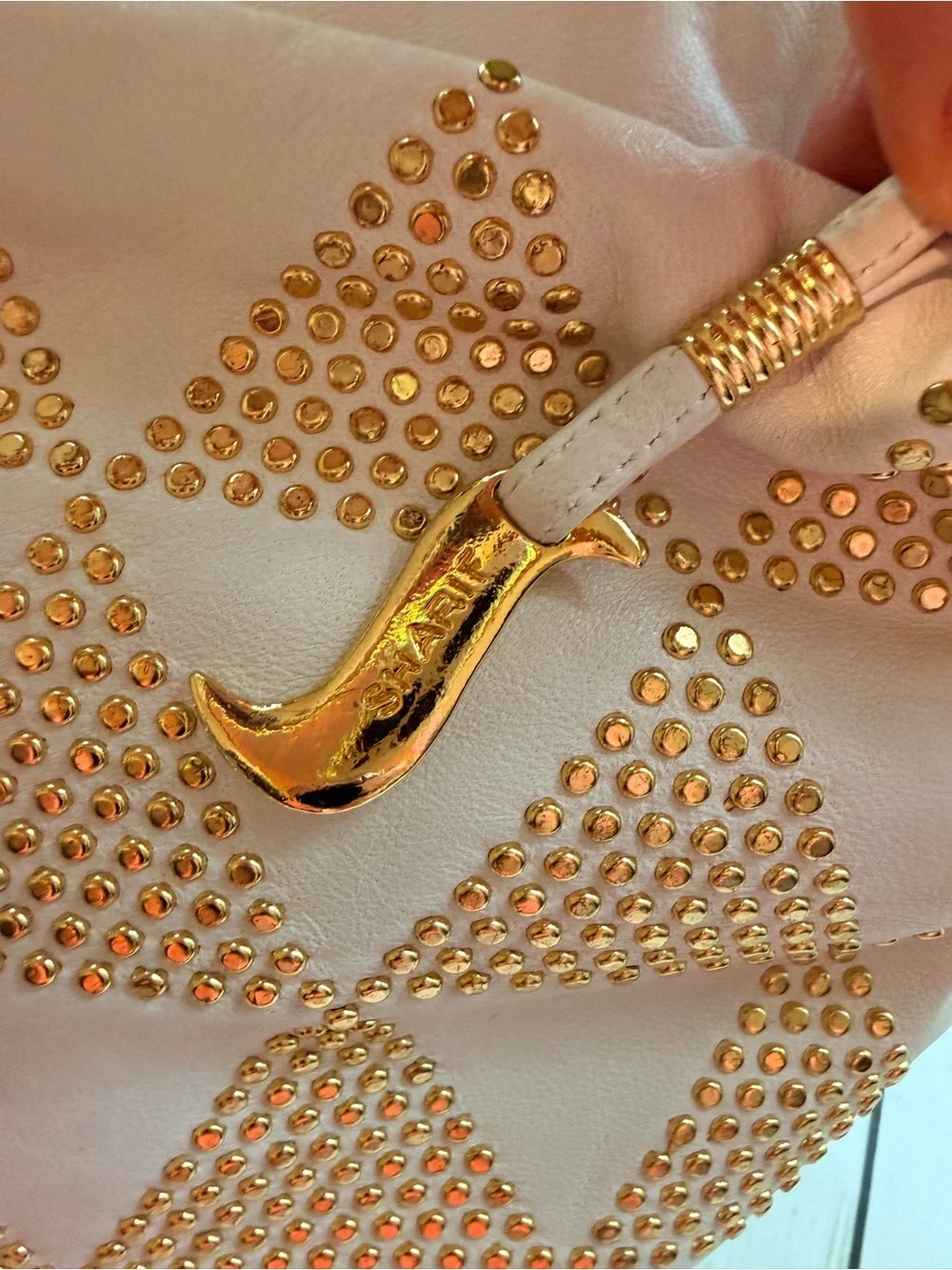 Sharif | Vintage White Crossbody with Gold Triangle Studs